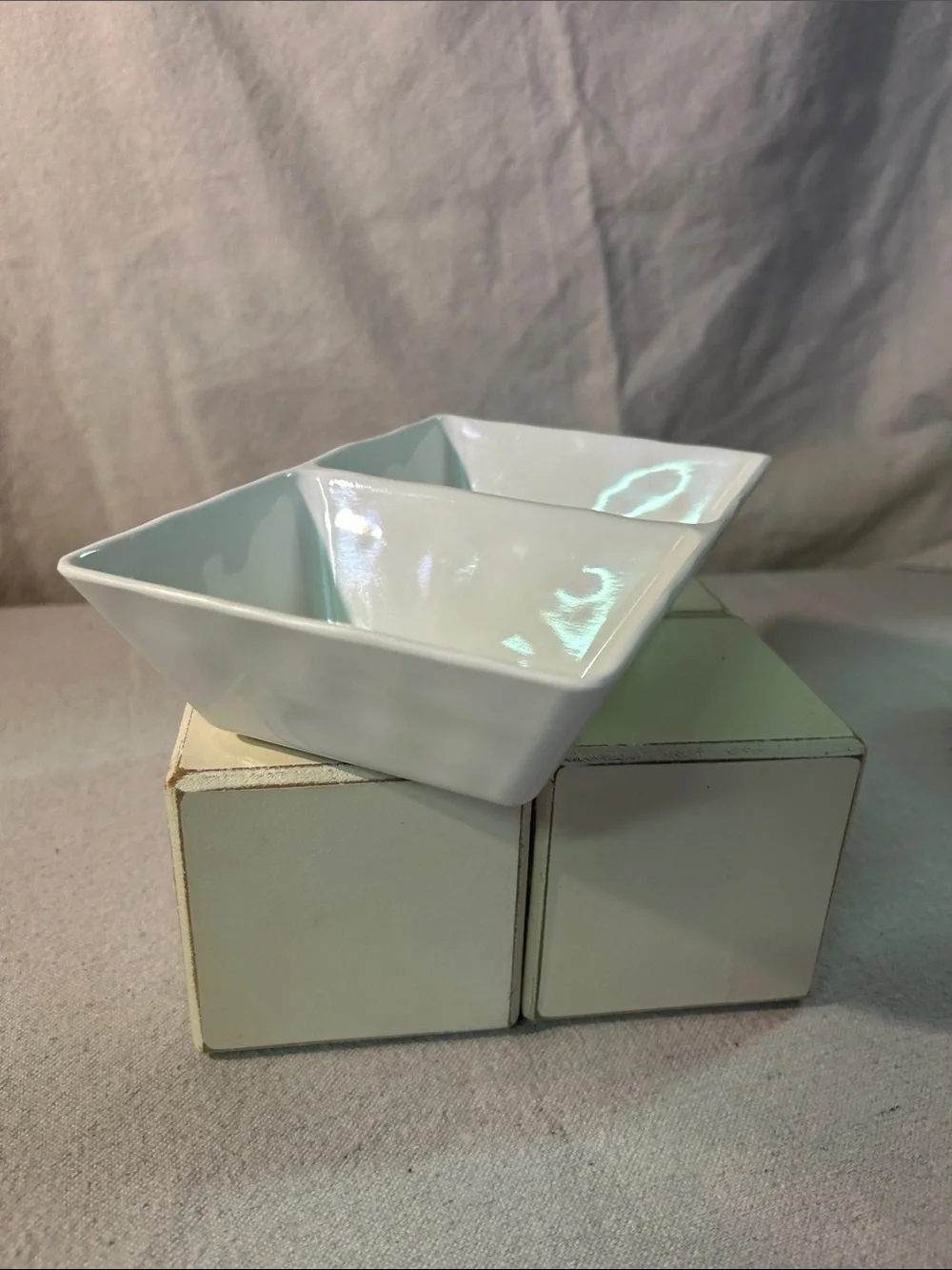 Rae Dunn White Ceramic Double Dip Dish with Lemon & Popsicle Art